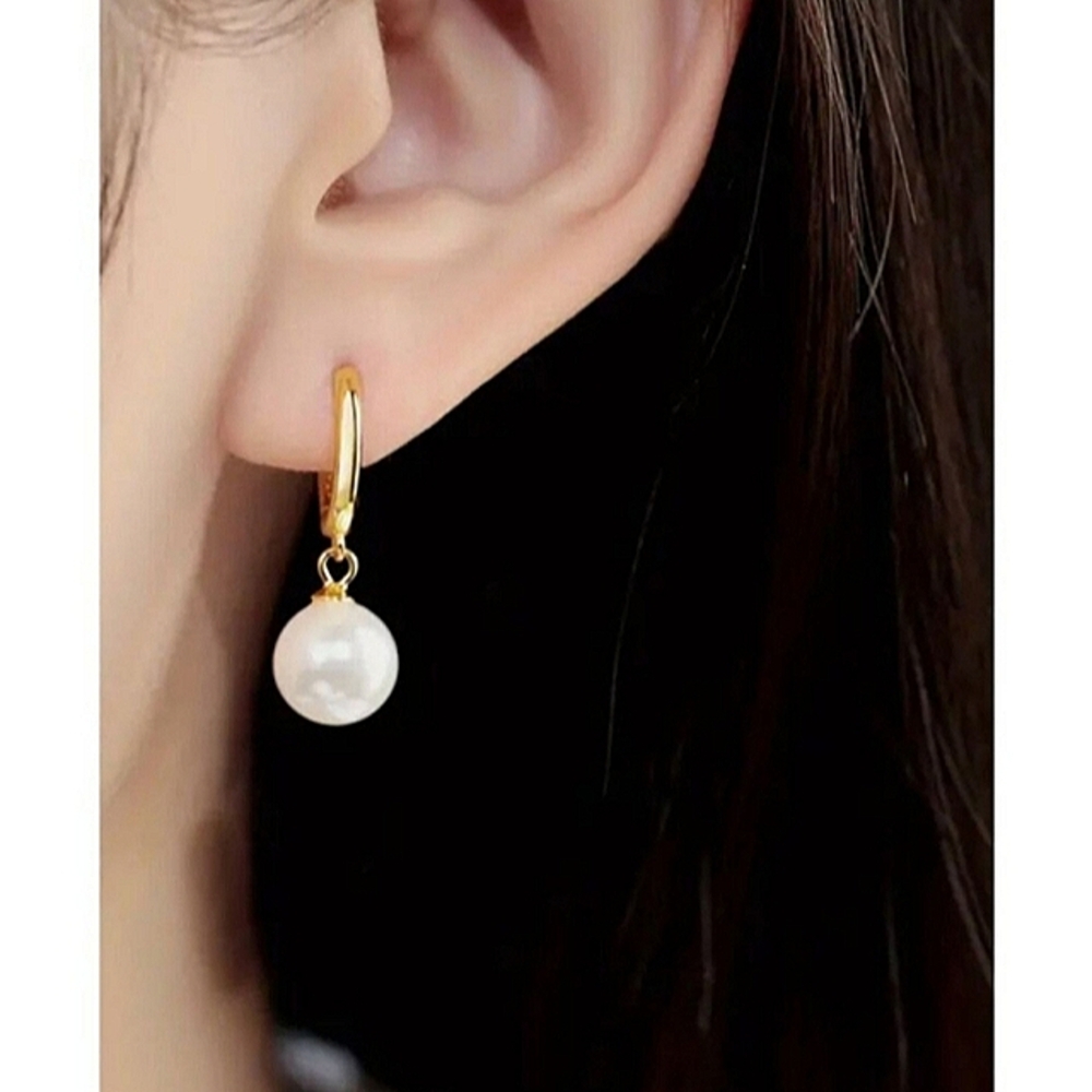 Anthropologie Pearl Huggie Hoop Earrings
